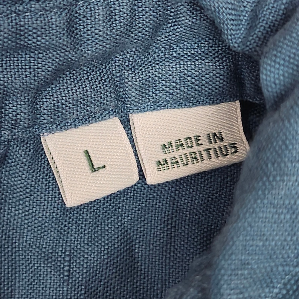 Orvis Linen Blend Long Sleeve Shirt  Roll Tab Teal Blue Utility Outdoors Large - Picture 7 of 8